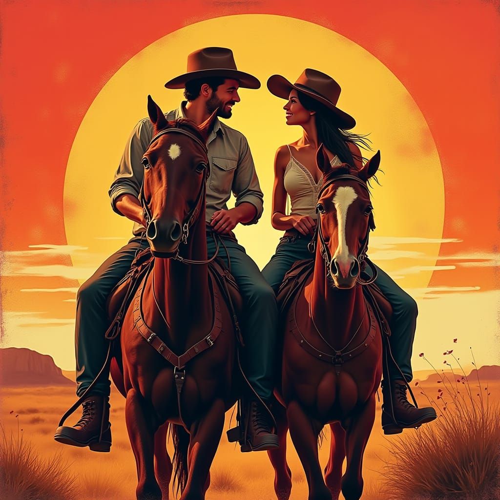 Romantic Outback Couple in Pop Art Style