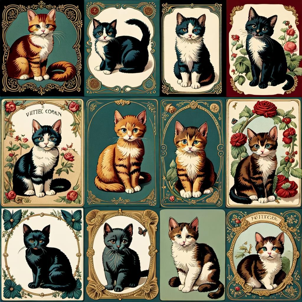 Victorian Cats and Kittens Vintage Scrapbook Ephemera