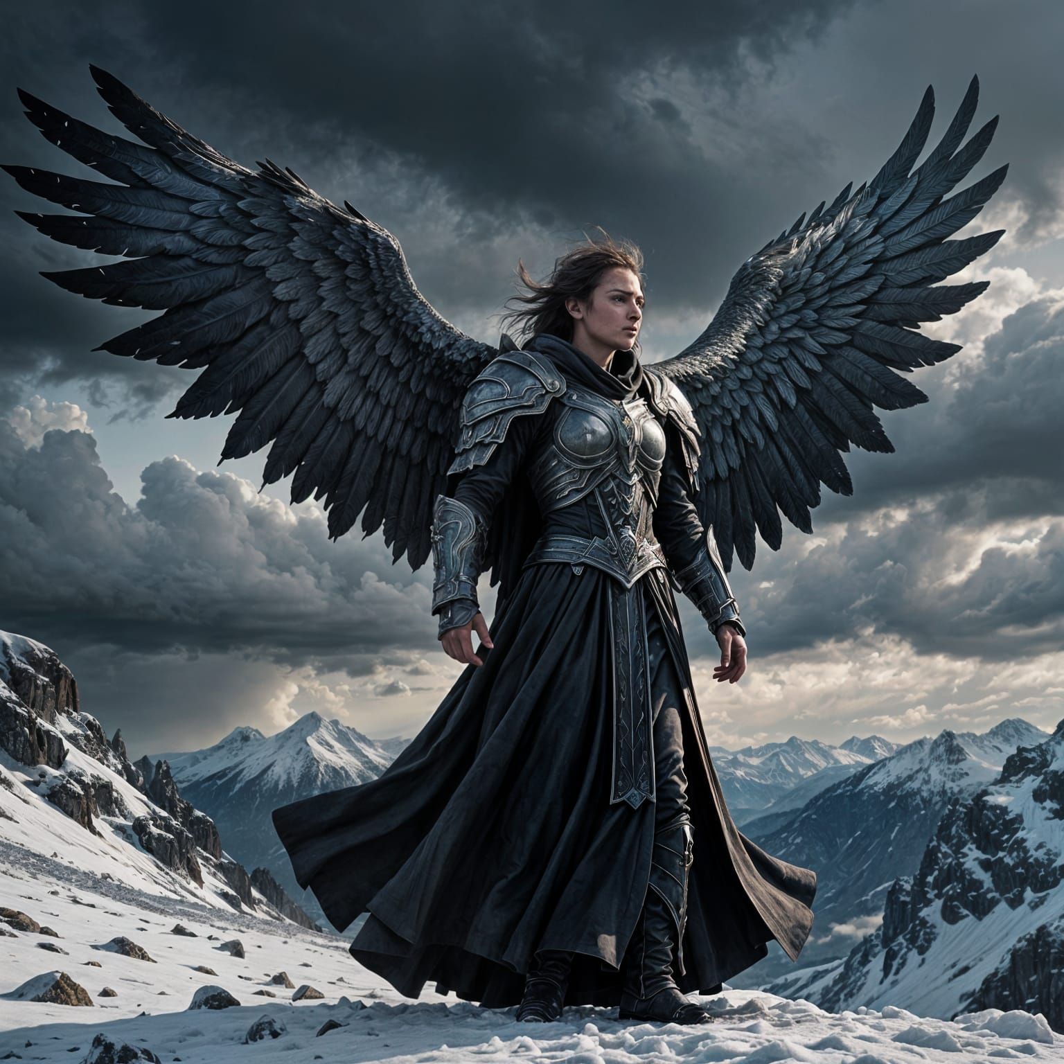 Dark Angel on Snowy Peak: Epic Film Still
