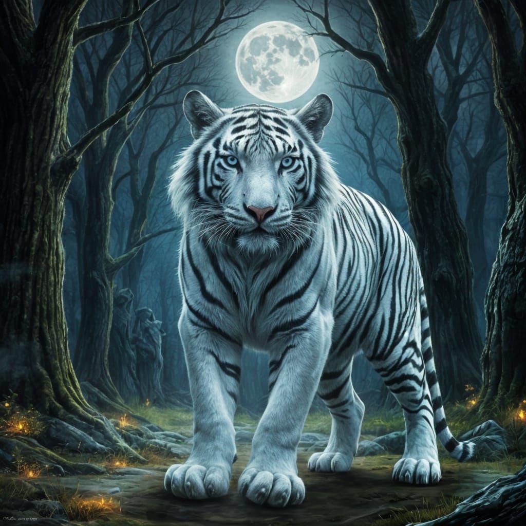 Majestic White Tiger Amidst Ancient Forest Clearing, Celtic ...