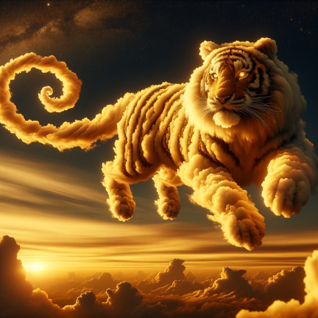 Golden Cloud Tiger at Sunset Sky