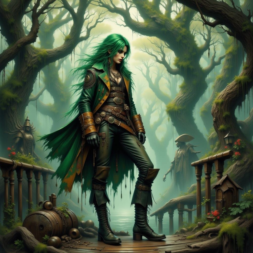 Steampunk Pirate Captain in Art Nouveau Style