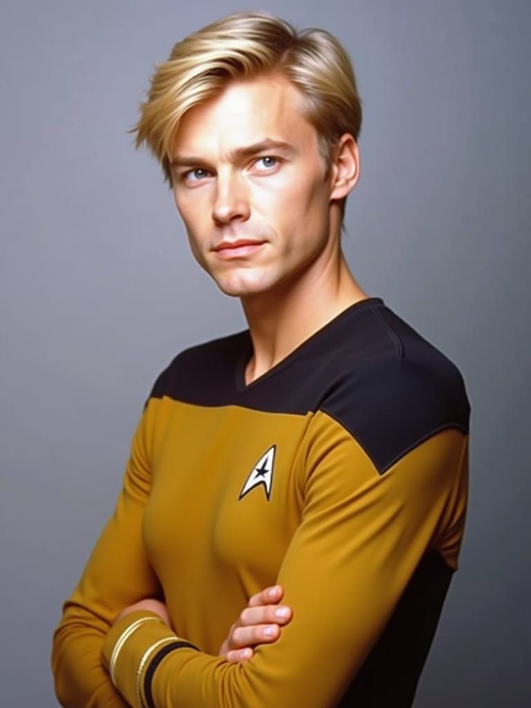 Star Trek Lieutenant Tasha Yar as a Man in Photorealistic Po...