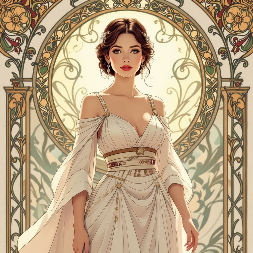 Elegant Woman in Romantic Lighting, Art Nouveau Style