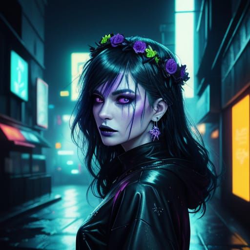 Cyberpunk Goddesses Unite in Neon-Lit Alleyway