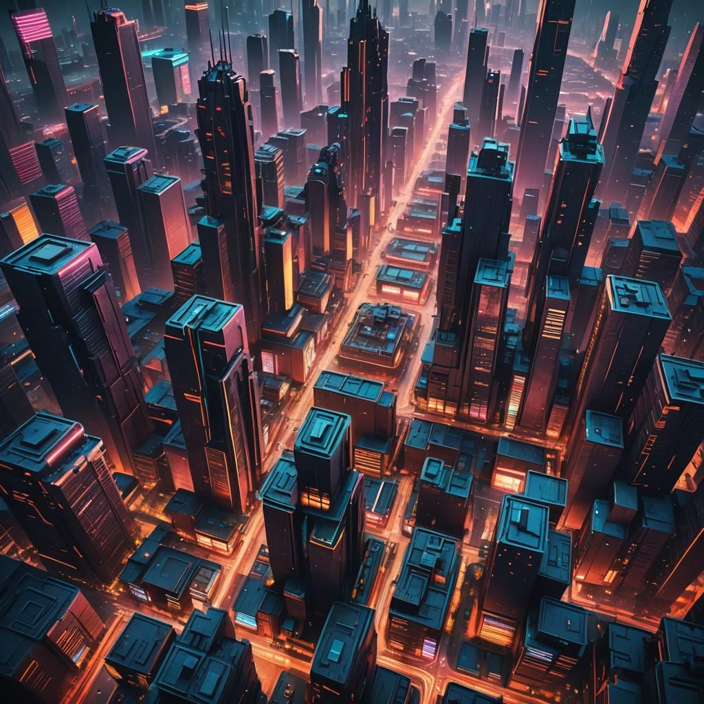 Futuristic Tribal Cityscape with Neon Lights