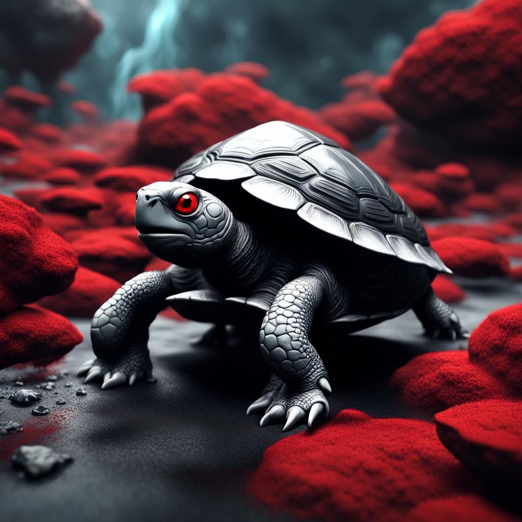 Red-Shelled Turtle in Selective Color Art