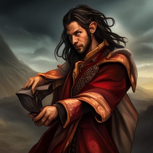 Male Tiefling Wizard in Crimson Robes