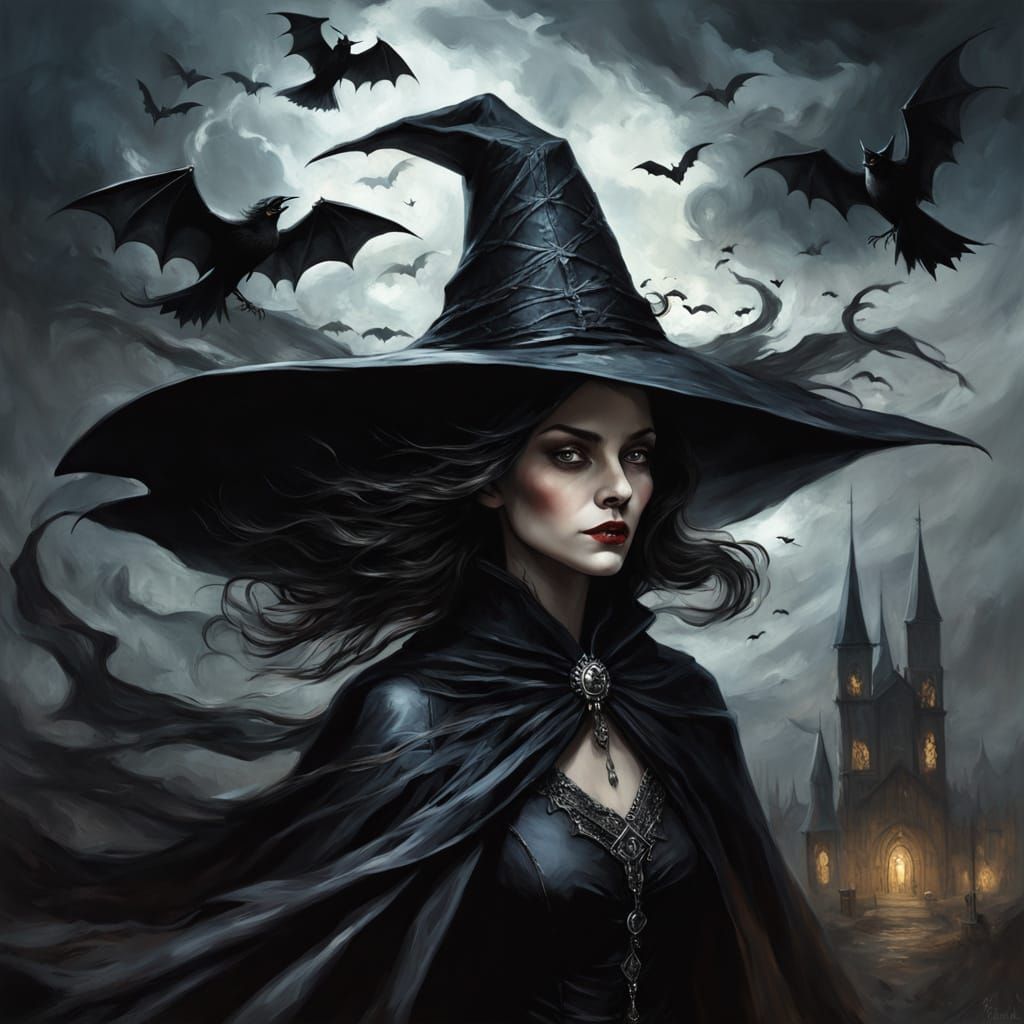 Wicked Witch in Dark Fantasy Oil Painting Style