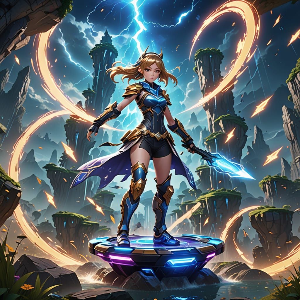 Anime-Inspired Battle Scene with Joy on Magical Hoverboard