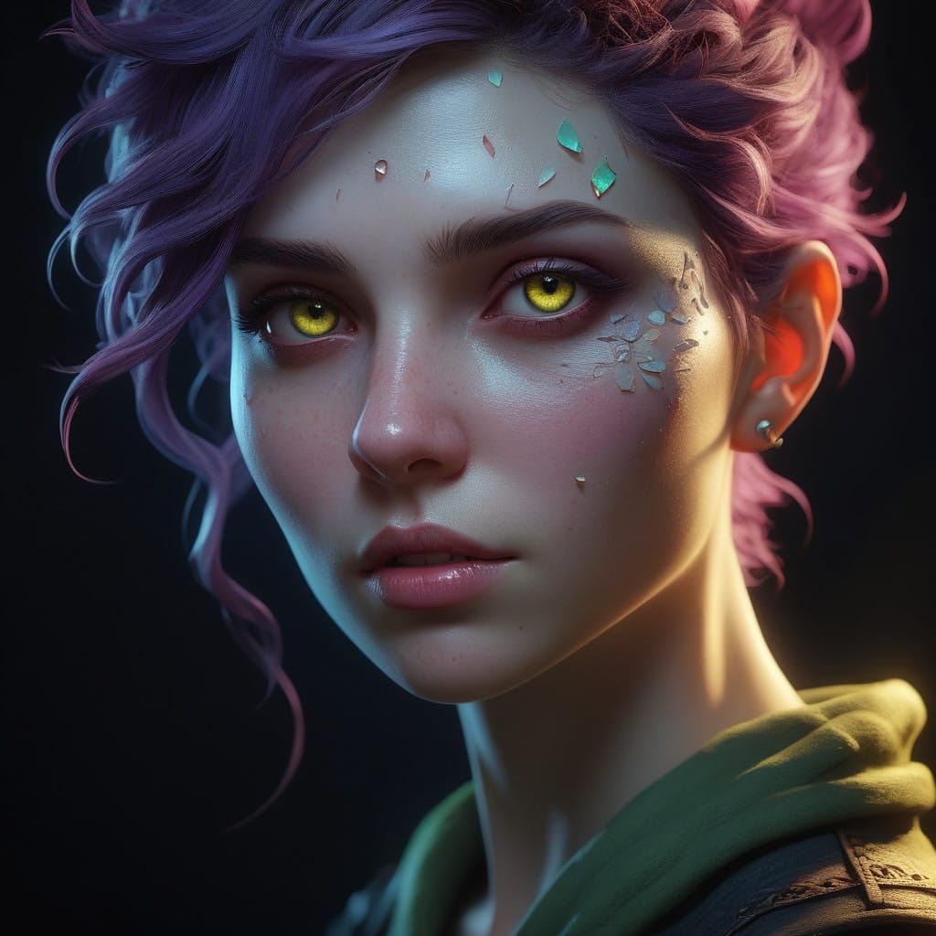 Hyper-Realistic Portrait of a Mischievous Pixie in Moody Lig...