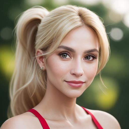 Blonde Woman in Red Latex Dress Dancing Outdoors