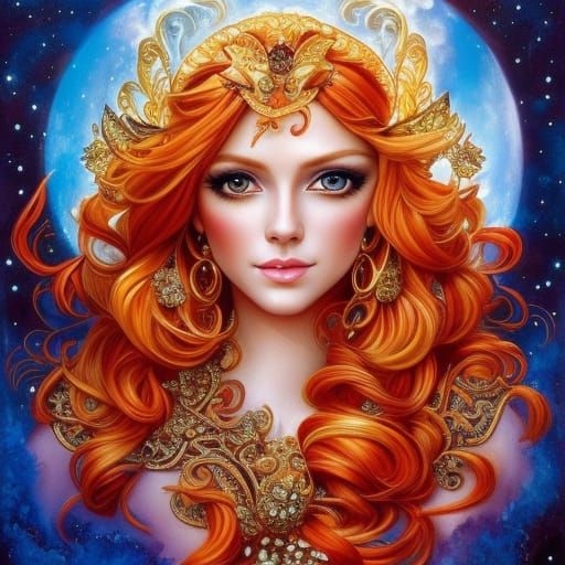 Red Haired Woman with Puppy in Baroque Style