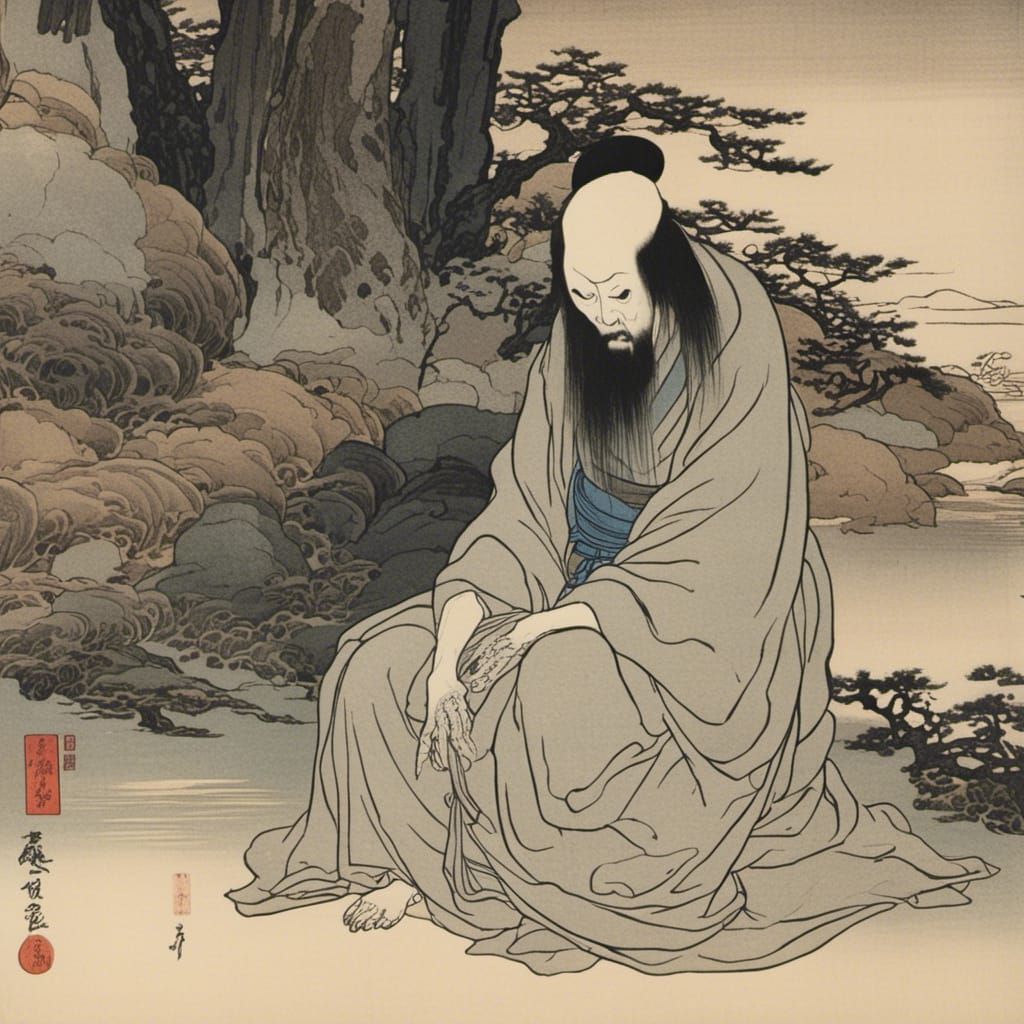Japanese Yurei-Zu Suffering Ghost in Ink