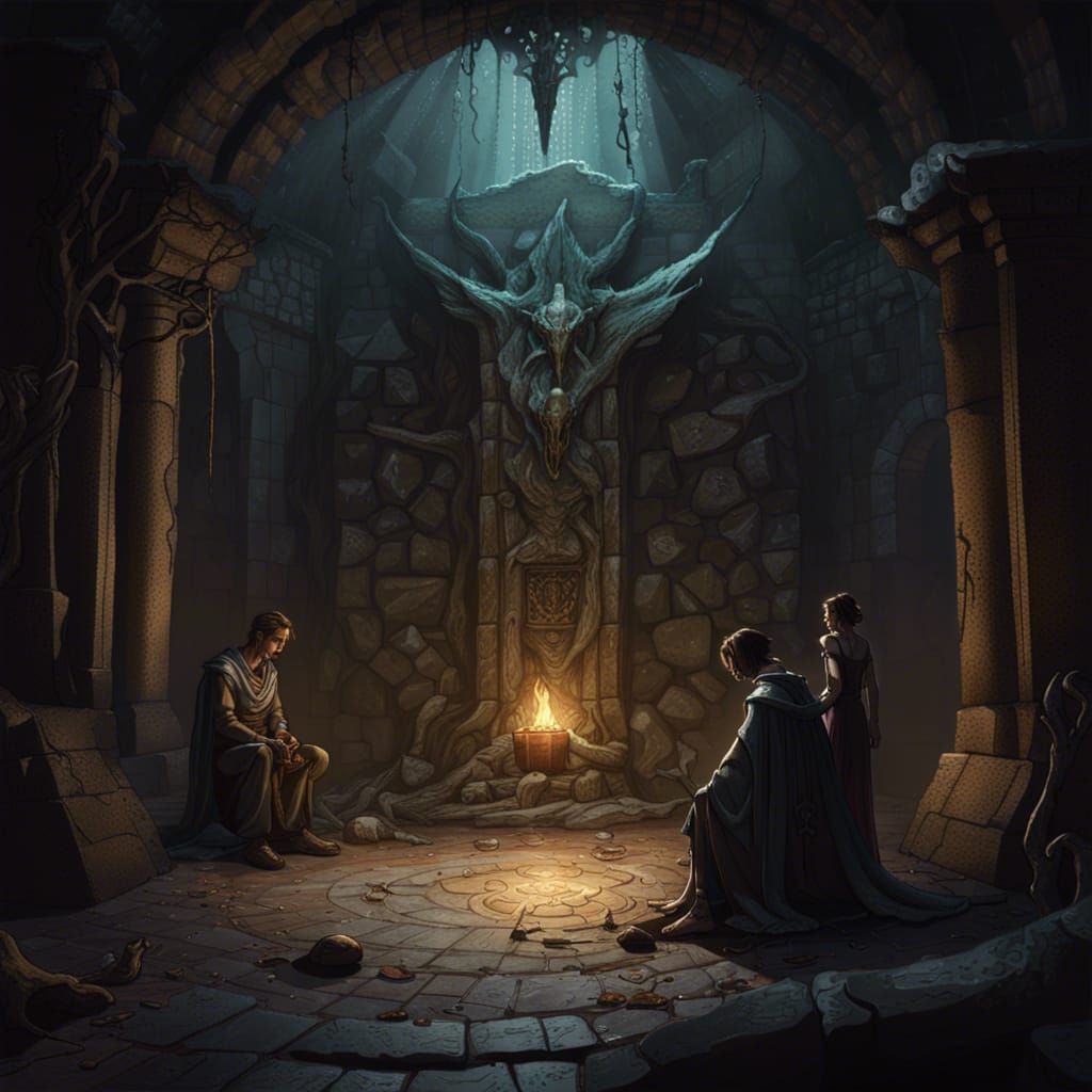 Dark Fantasy Ritual in a Crypt, Hyperdetailed Concept Art