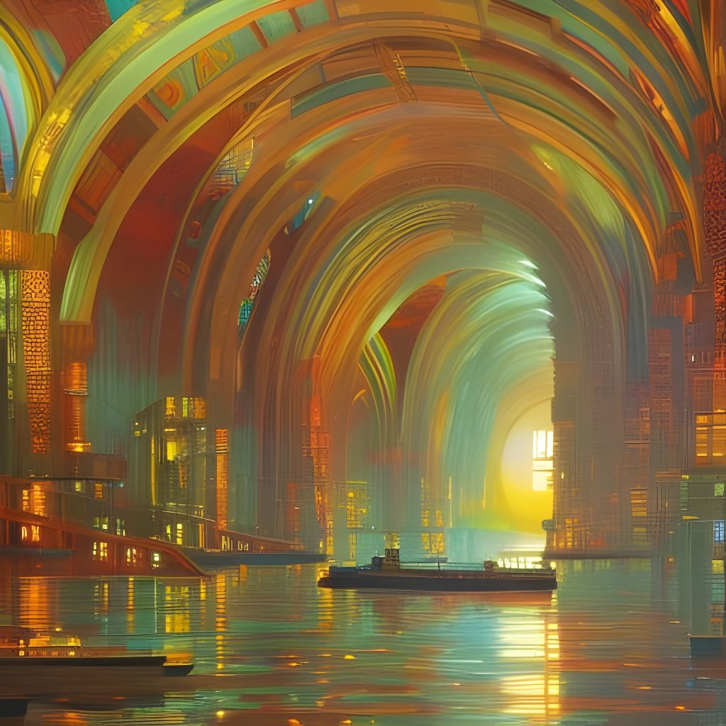 Ethereal Submarine City at Sunset in Steamnouveau Style
