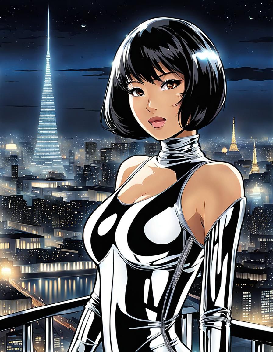 Anime Indonesian Woman in Futuristic Cityscape