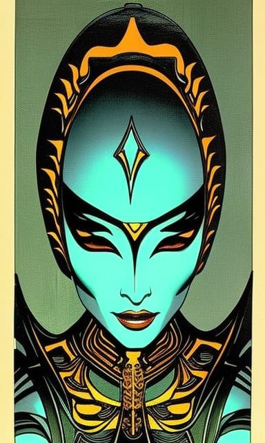 Alien Soldier in Vivid Triadic Inks on Rice Paper