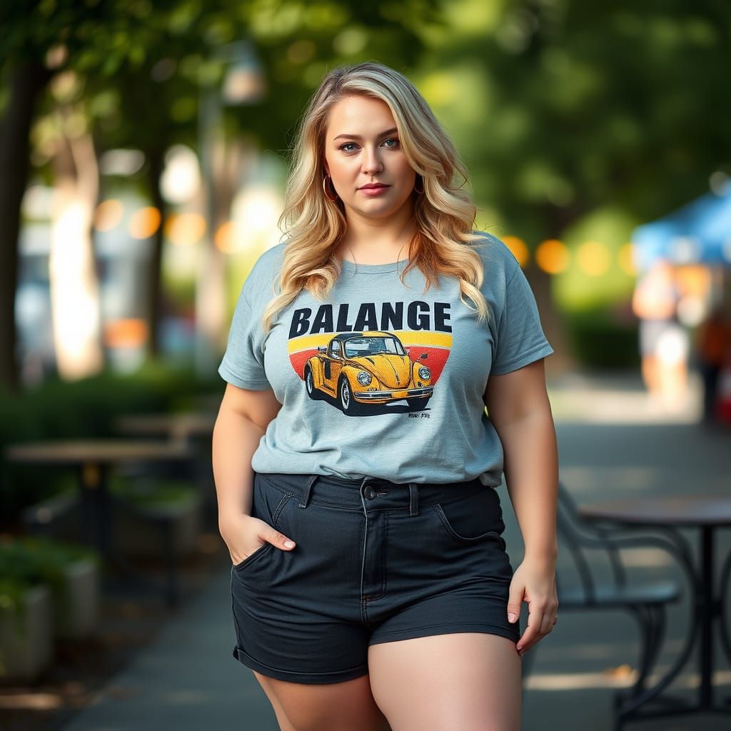 Plus-Size Woman in 90s Fashion, Photography Style