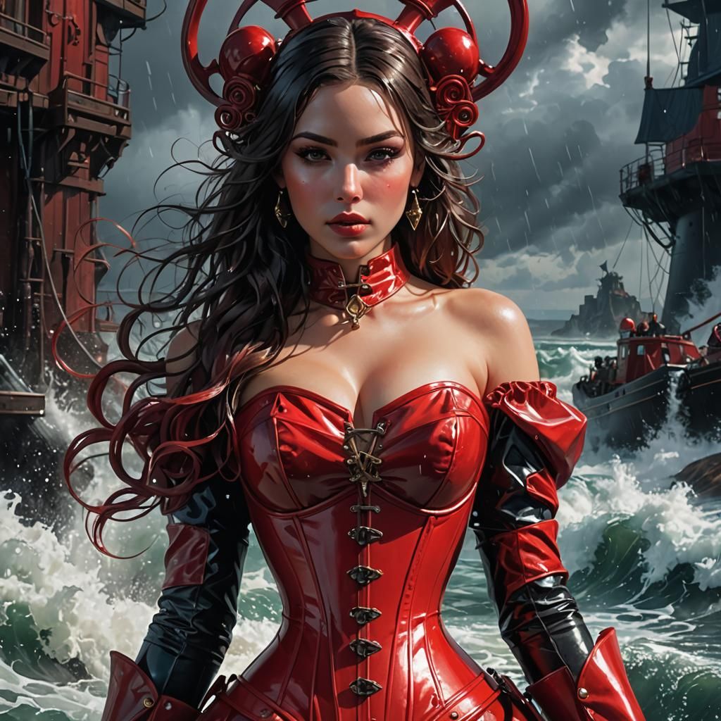 Stormy Portrait of Woman in Red, Splash Art