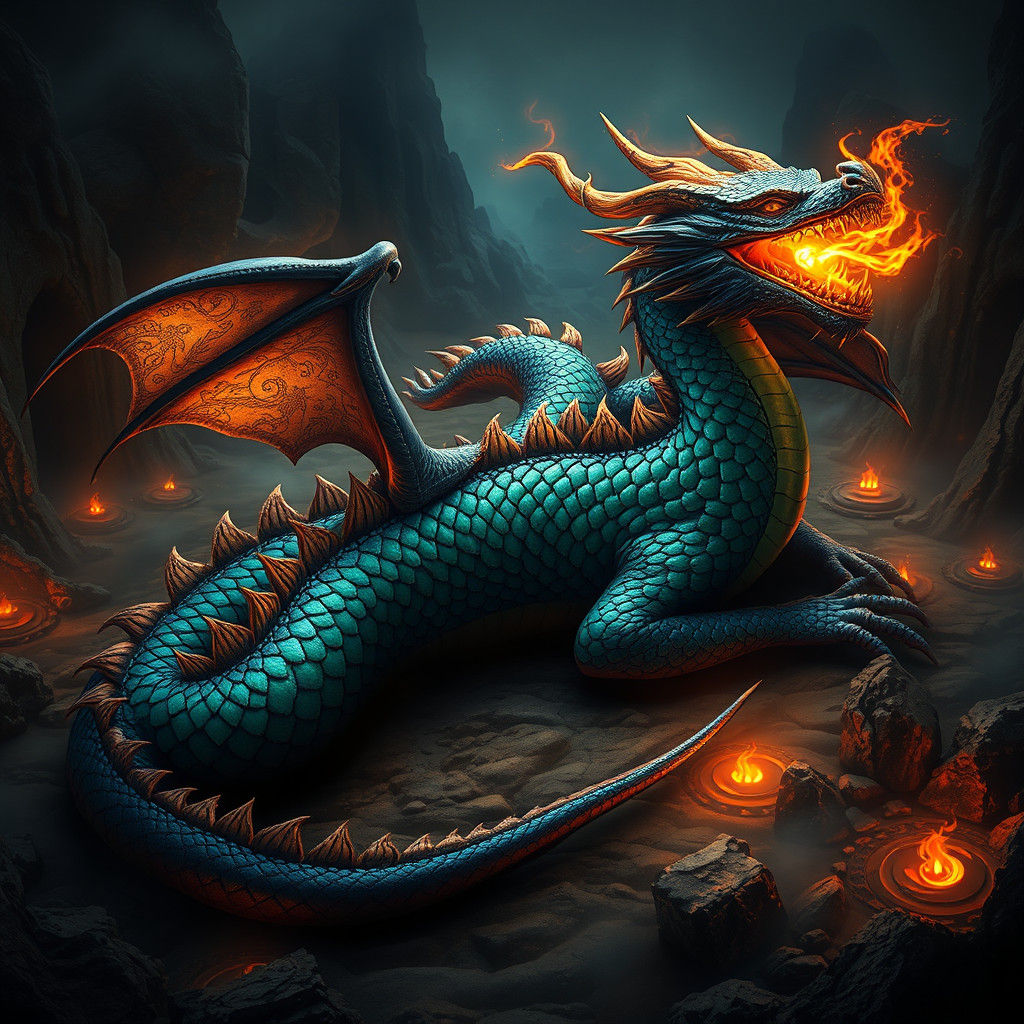 Majestic Dragon in Mystical Landscape: Matte Painting