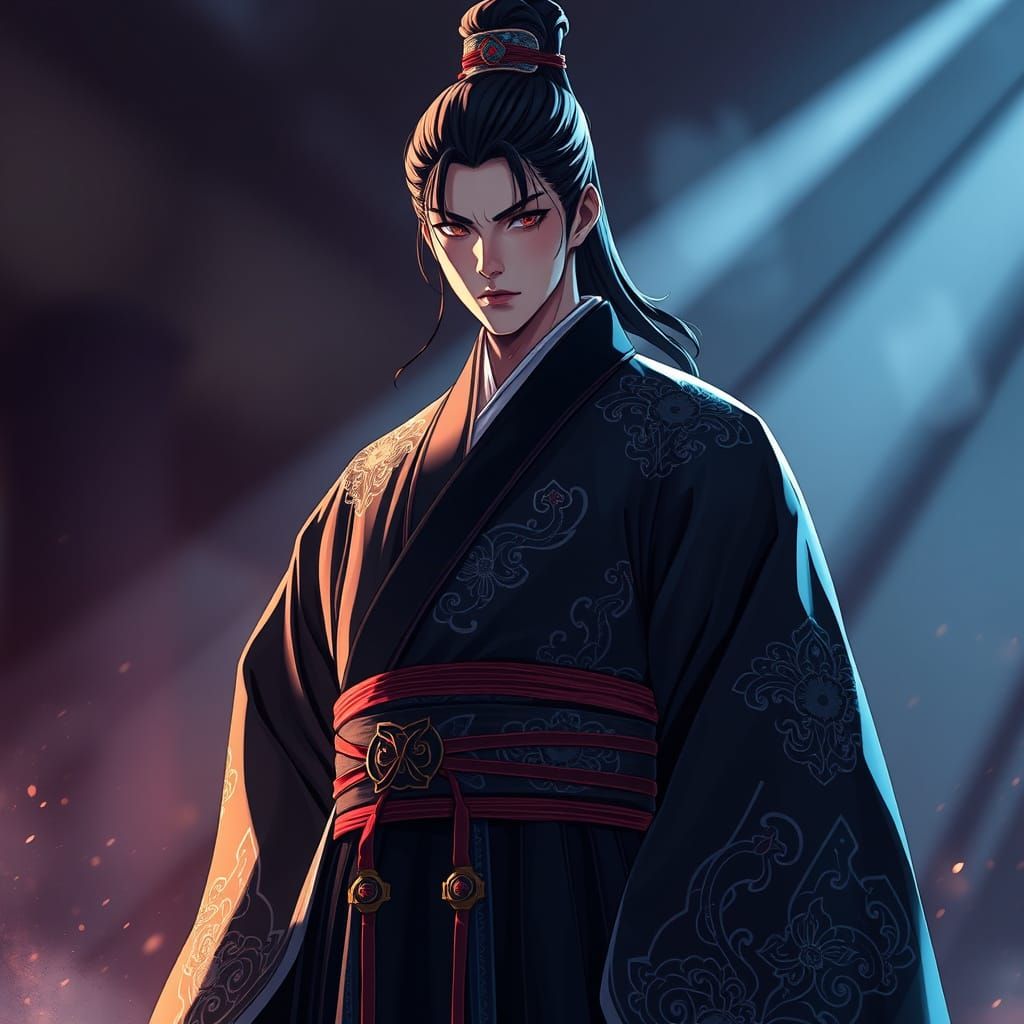 Intense Gaze of a Jeoseung Saja in Black Hanbok