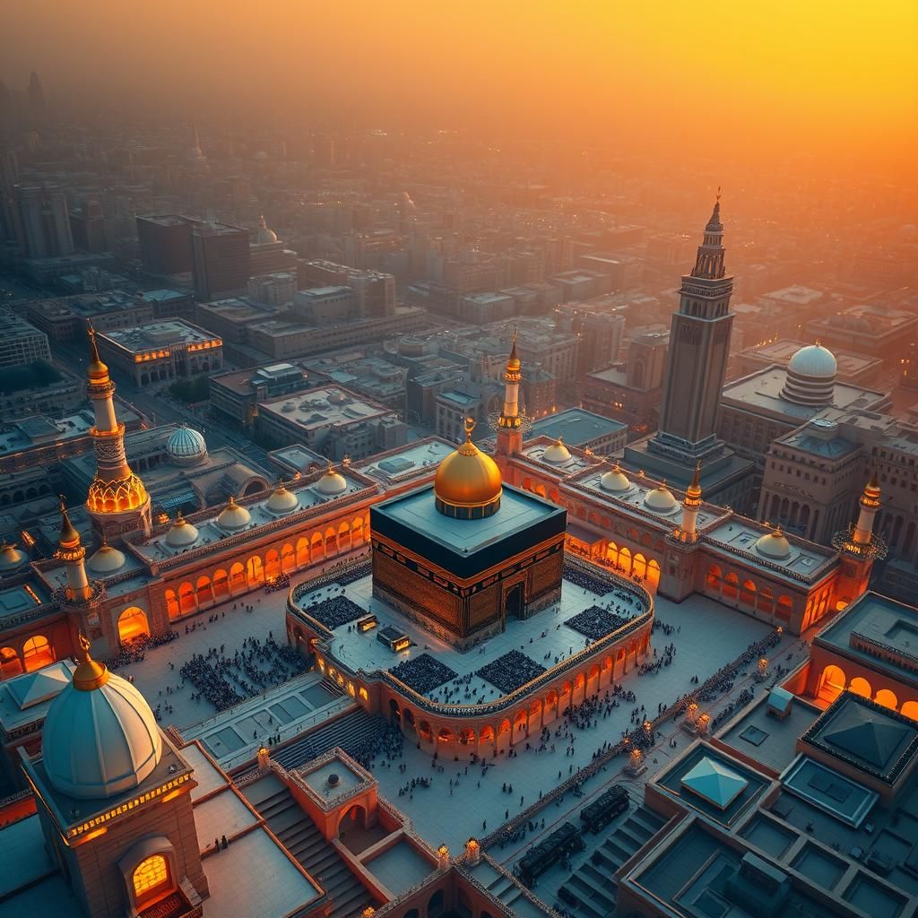 Aerial drone's-eye view of Masjid Al Haram and the majestic ...