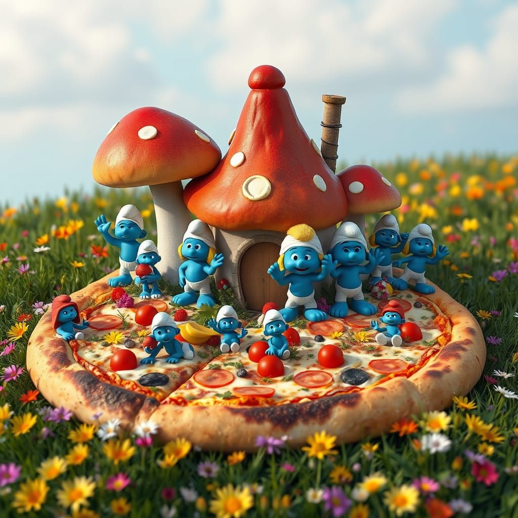 Whimsical Pizza Mansion in Vibrant Fantasy Style