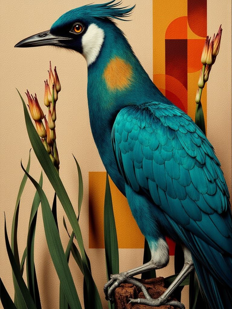 Mondrian Abstract Figure with Anamorphic Bird