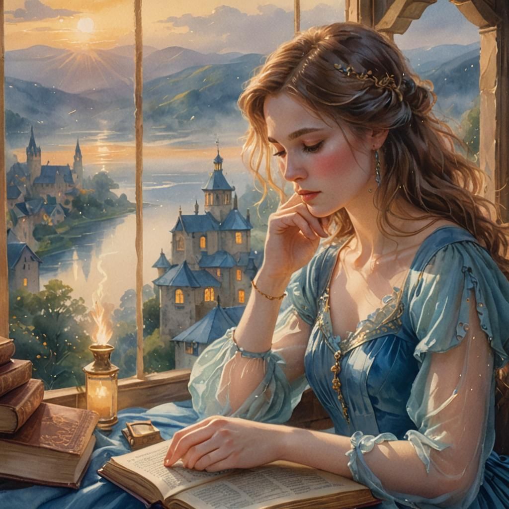 Young Woman Reading Book in Ethereal Light