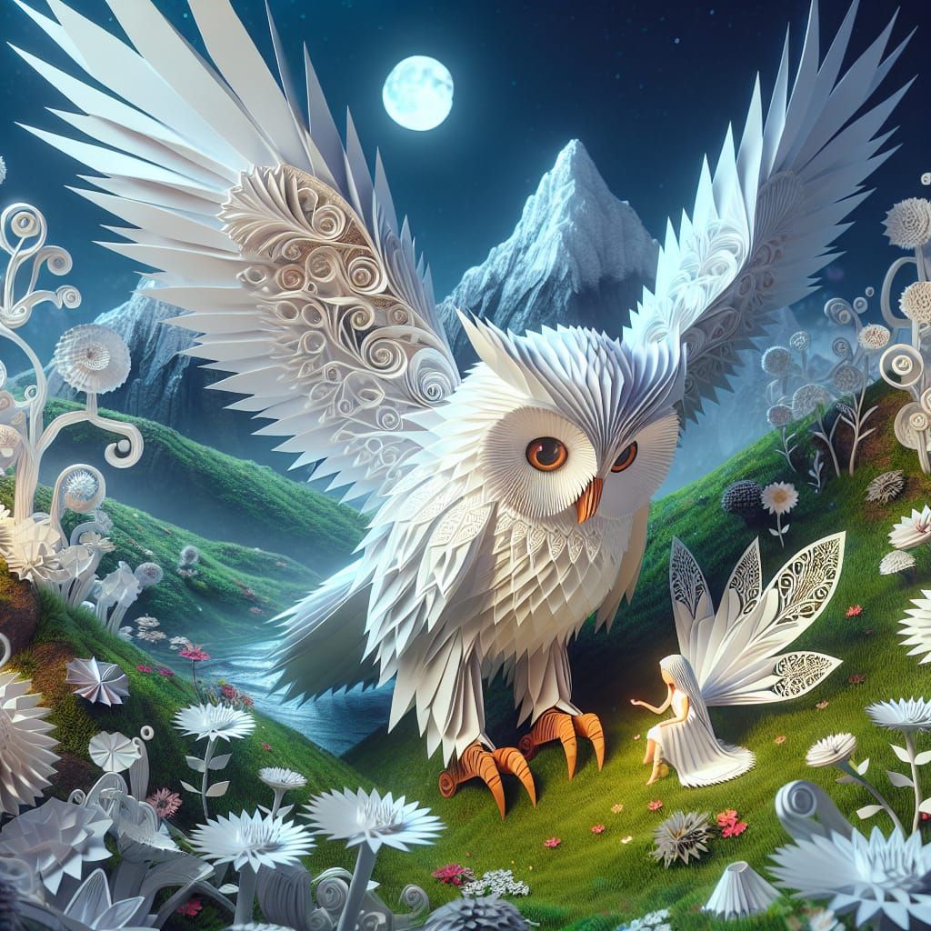 kirigami owl and a fairy