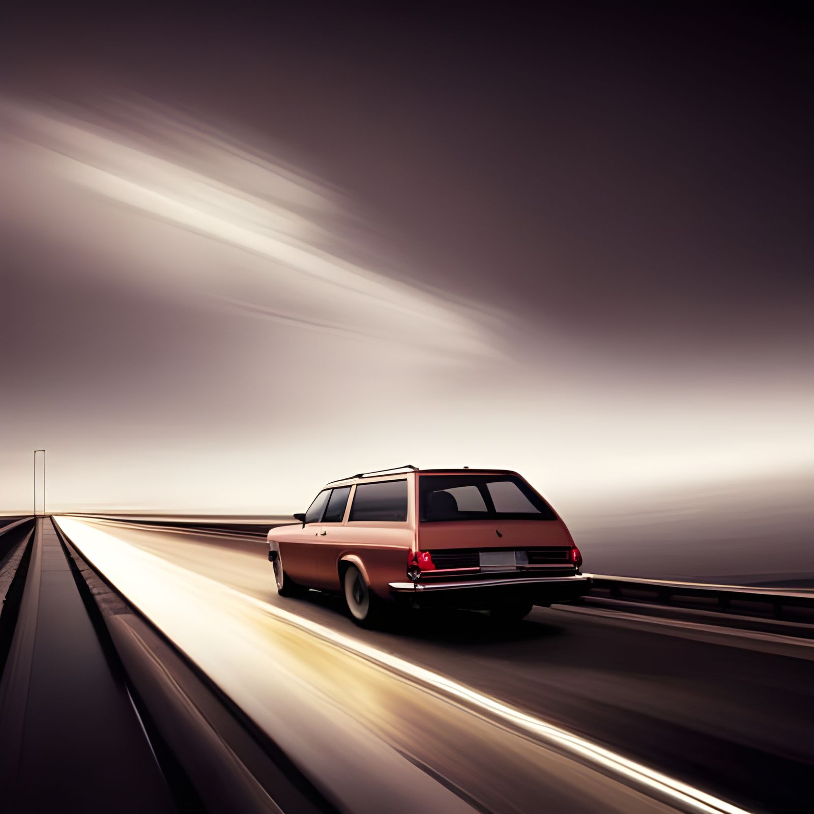 Vintage Car on Lonely Highway at Night