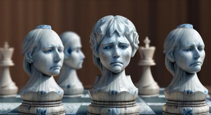 Sad Human Faces on Chess Pieces