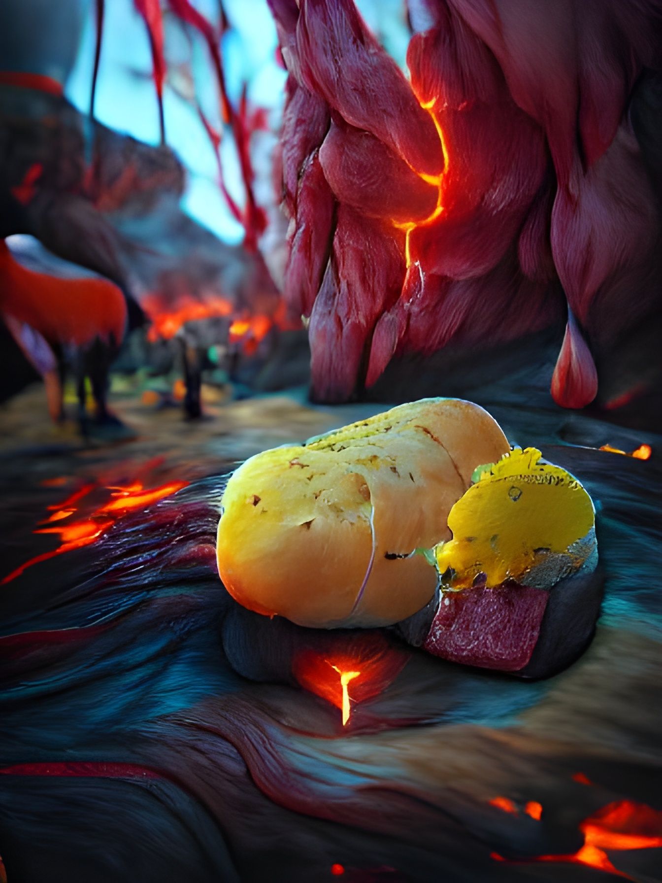 Magma Meat Bread: 8K Digital Art Concept