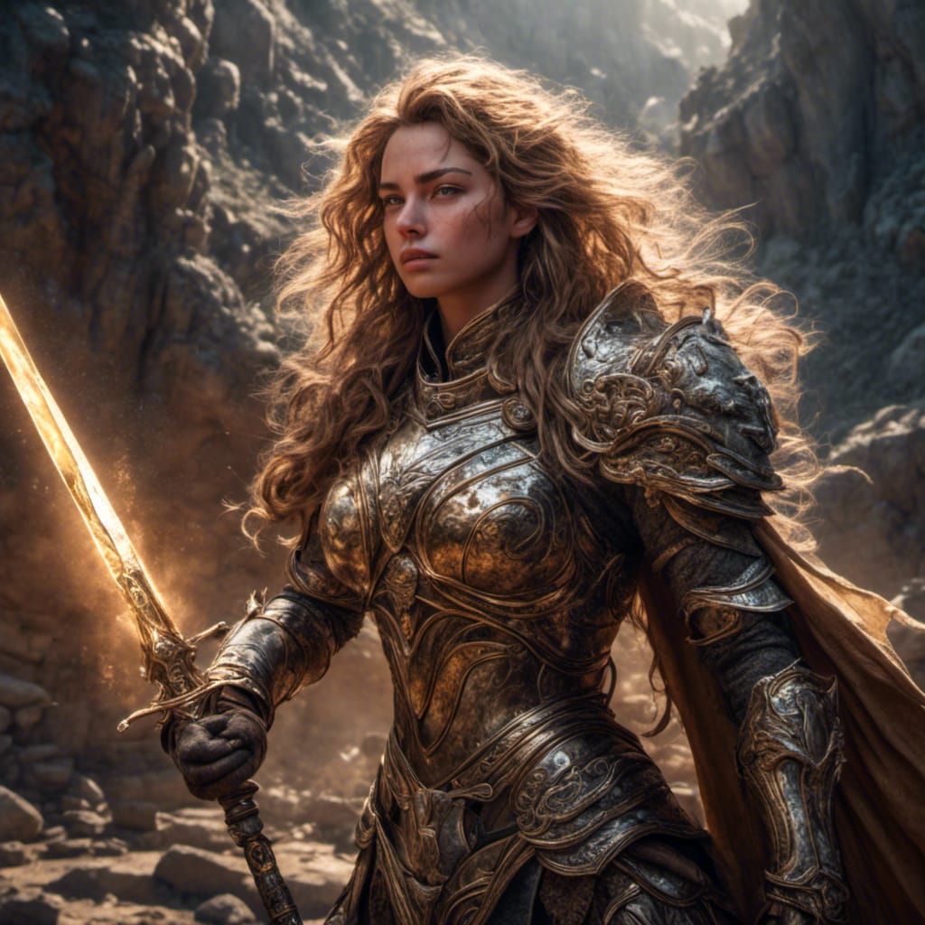 Lion Warrior Goddess with Light Sword in HDR