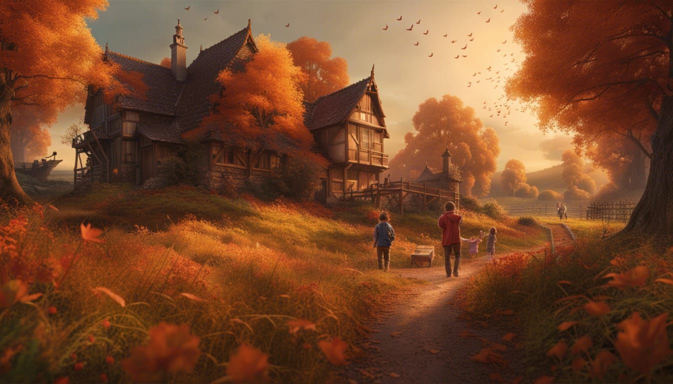 Autumn Wheat Field Kite Flying: Matte Painting