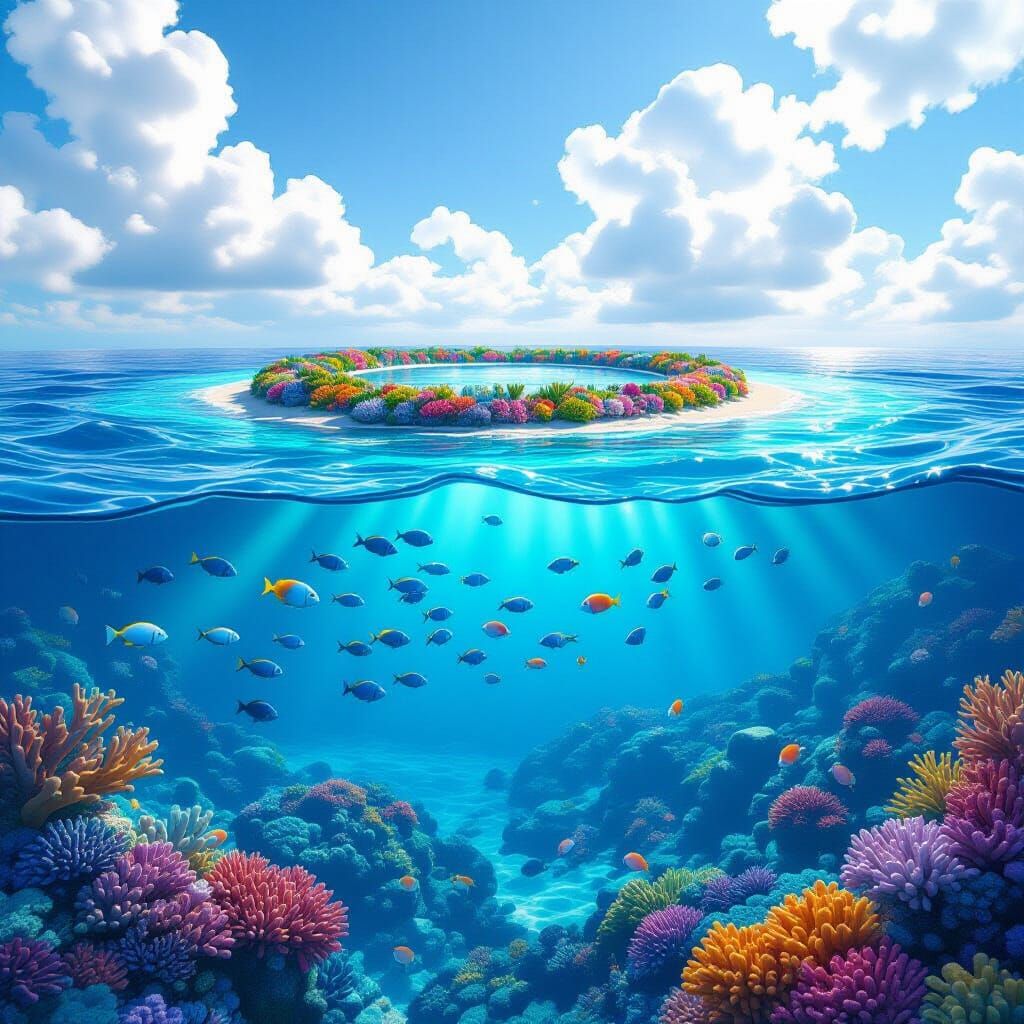 Colorful Coral Reef With School Of Fish - Fantasy Concept Ar...