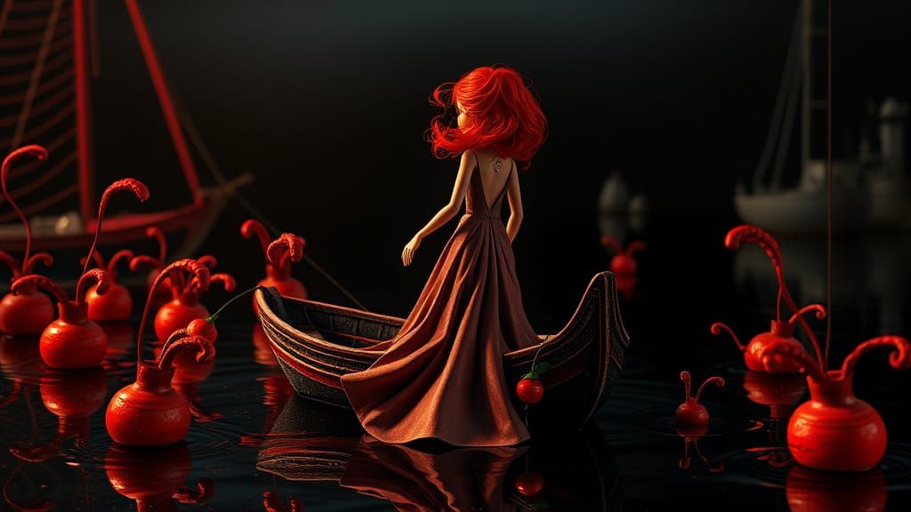 Eerie Puppet Mistress in Surreal Harbor