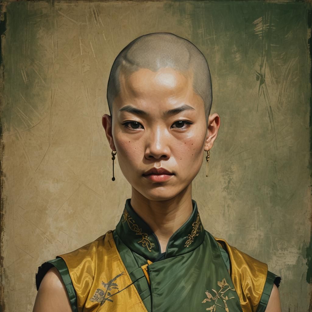 Shaolin Monk Portrait in Duveneck Painting Style