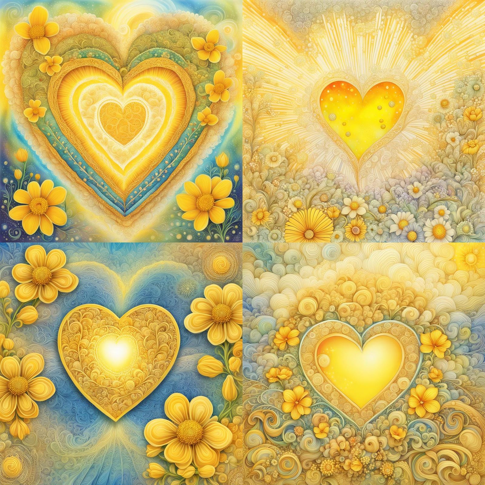 Radiant Golden Heart with Rainbows and Sunshine