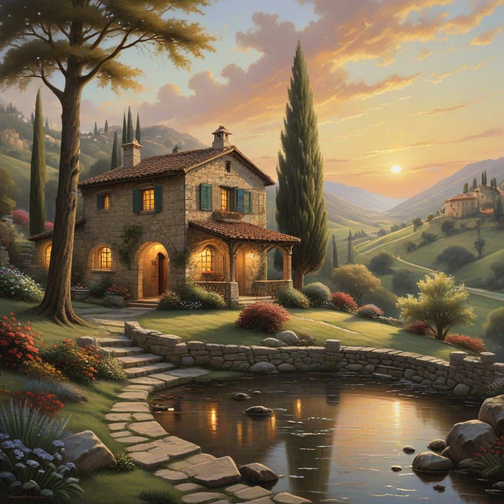 Serene Tuscan Grotto at Golden Hour