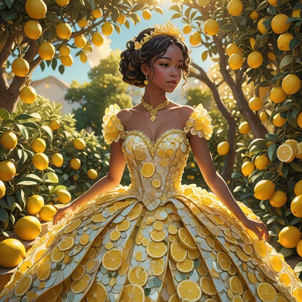 Lemon Gown in Citrus Garden: 3D Anime Art