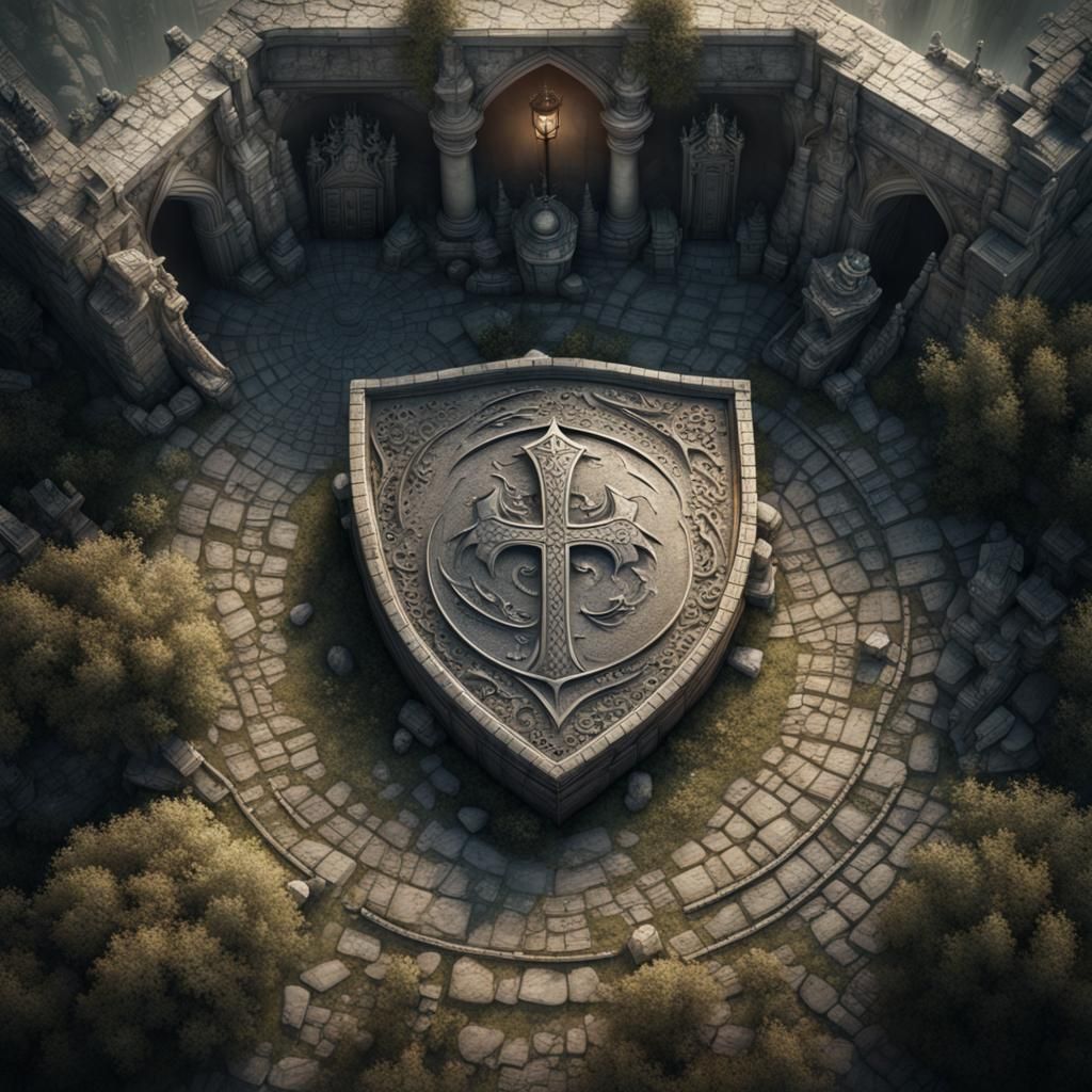 Stone Knight's Grave with Dragon Shield Carving