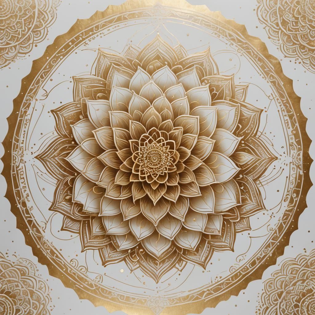 Gold Ink Lotus Mandala with Celestial Energy