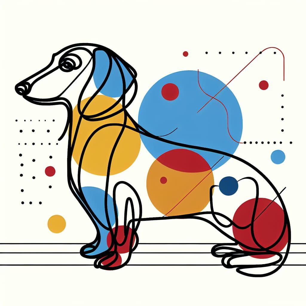 Minimalist Dachshund Line Art in Primary Colors
