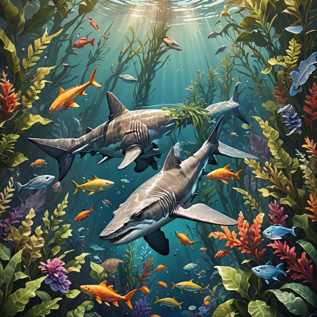Friendly Hammerhead Shark in Colorful Ecosystem