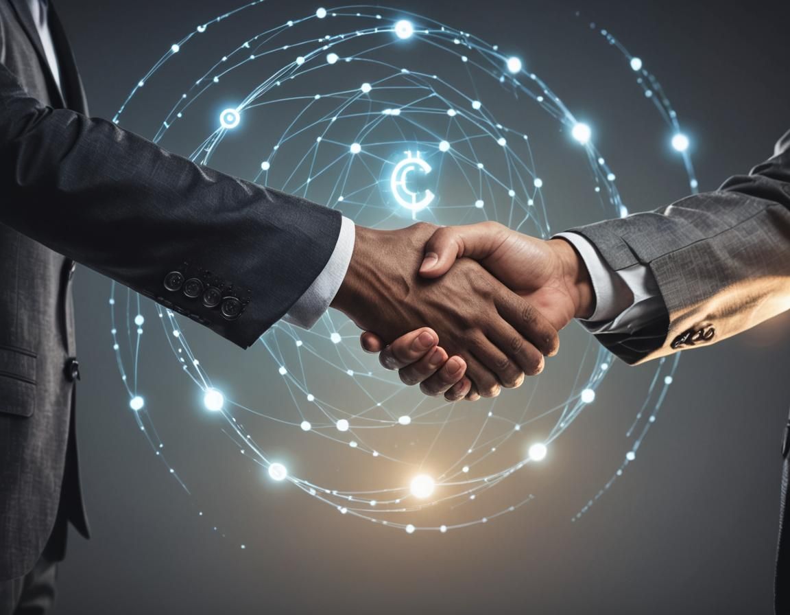 Business Partners Seal Digital Contract in a Glowing Handsha...