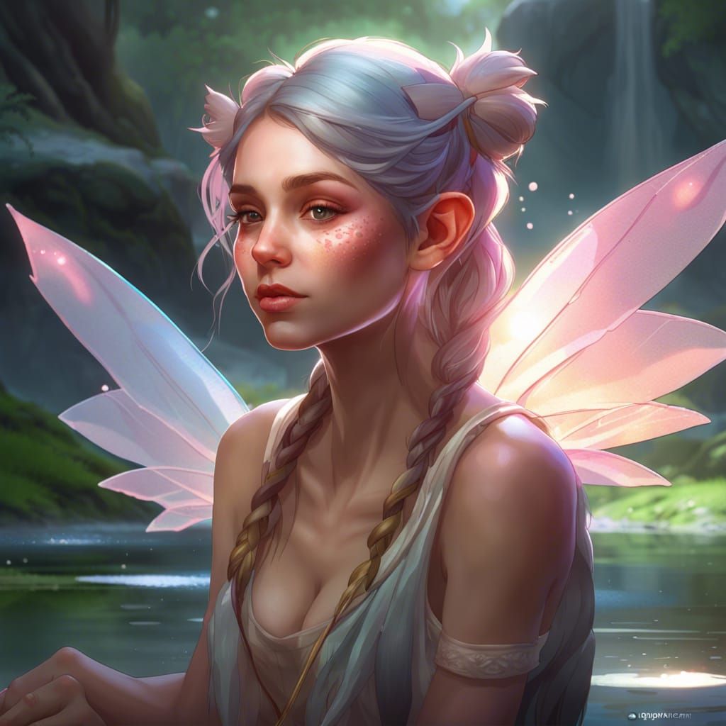 Elf Girl Portrait with Fairy Wings, Digital Art