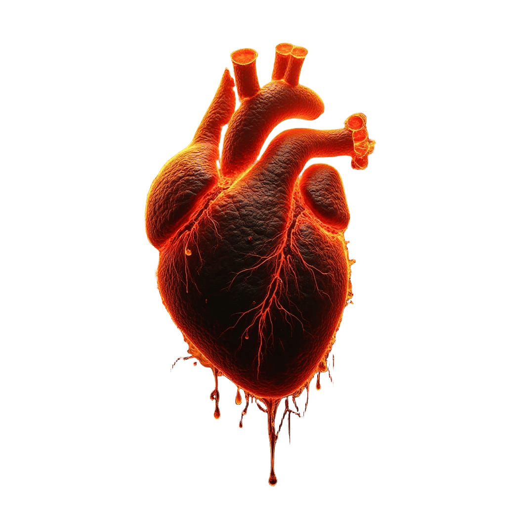 Burning Heart Disintegrates into Black Tar