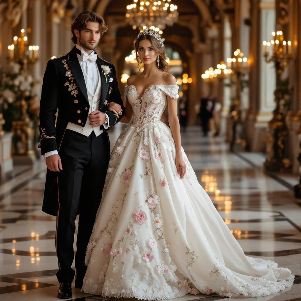 Girl in Gown Attends Ball in Art Nouveau Style